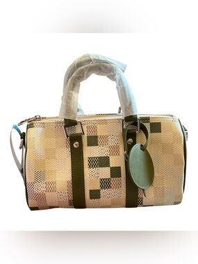 Women’s Green Checker Accent Satchel Bag